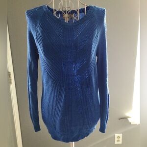 Pink Rose Women Junior Blue Knot Long Sleeve Sweater shirt top